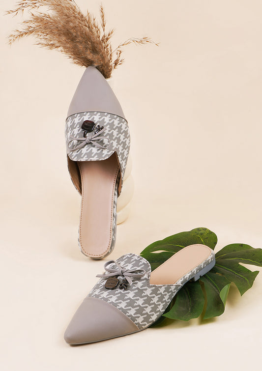 Houndstooth Pointed Toe Slip-On Mule Flats