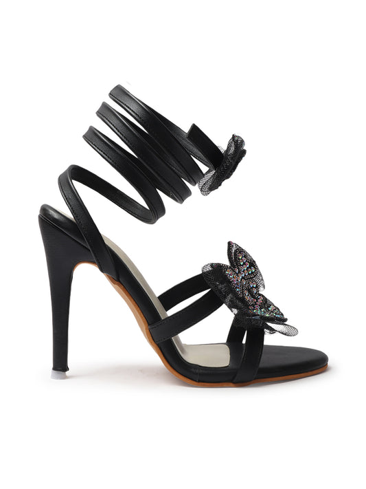 Glam Crystal Flower High Heel Sandals