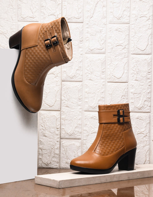 Block Heel Ankle Boots with Buckle Detail for Women