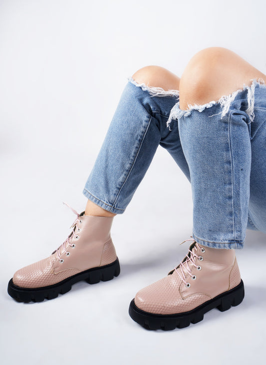 Street Style Lace-Up Ankle Boots for Women