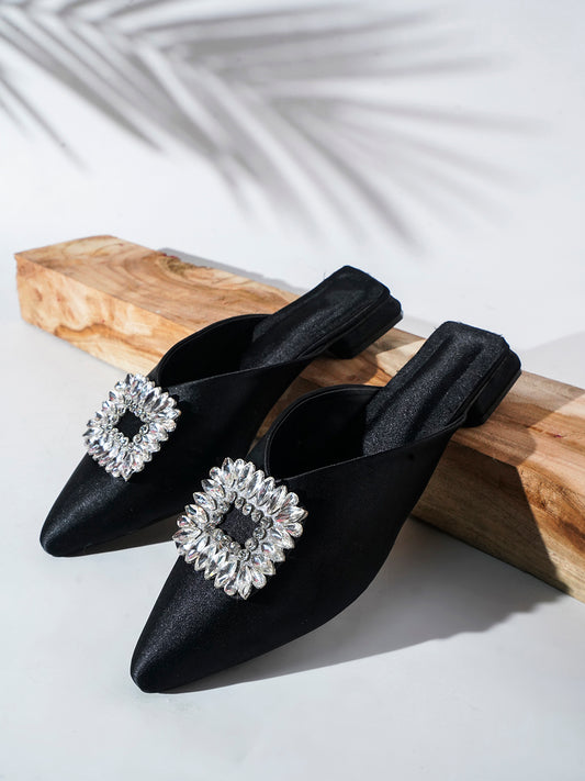 Crystal Bloom Pointed-Toe Mule Flats