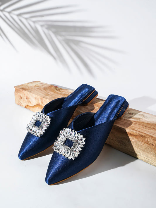 Crystal Bloom Pointed-Toe Mule Flats