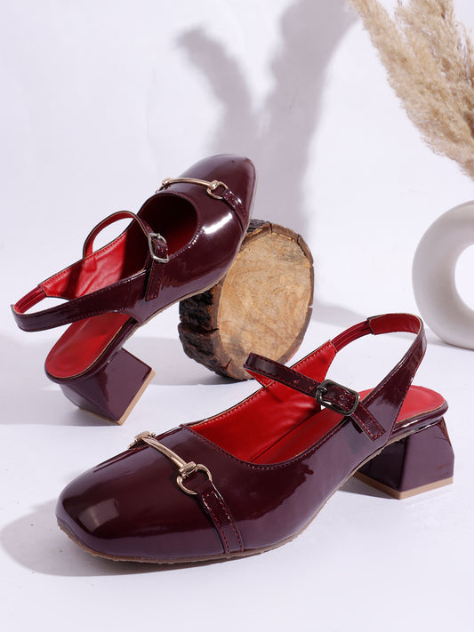 Classic Patent Strap Mid Heel Pumps