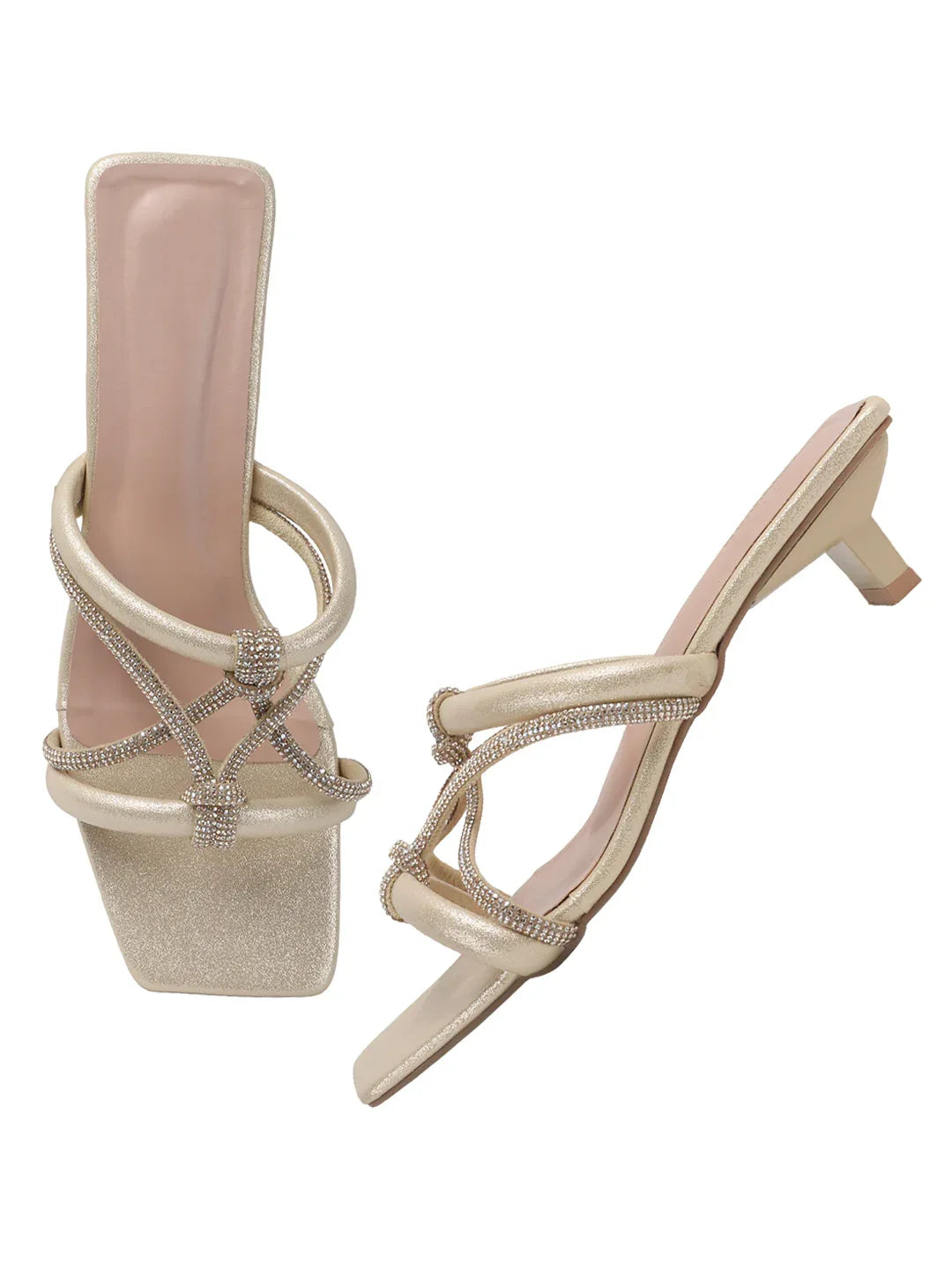 Shimmer Strap Open-Toe Mid Heels