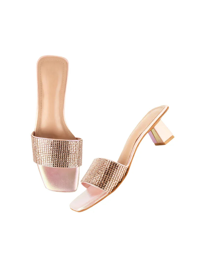 Crystal Grid Block Heel Slides