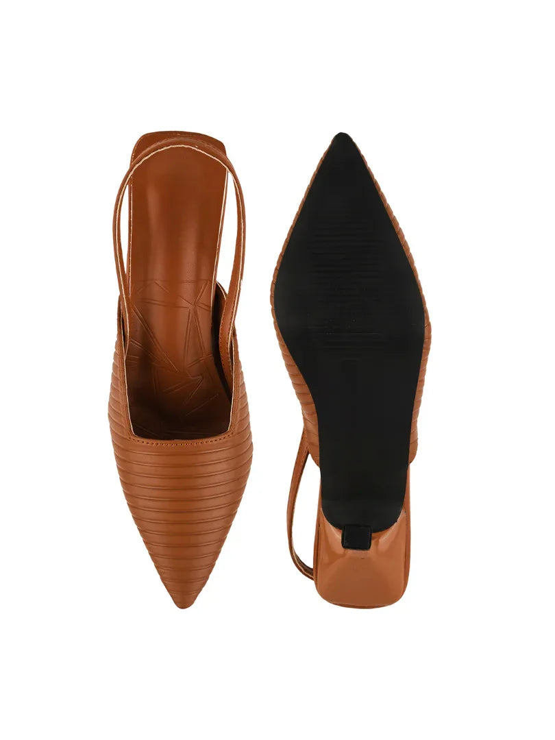 Noir Ribbed Stiletto Slingbacks