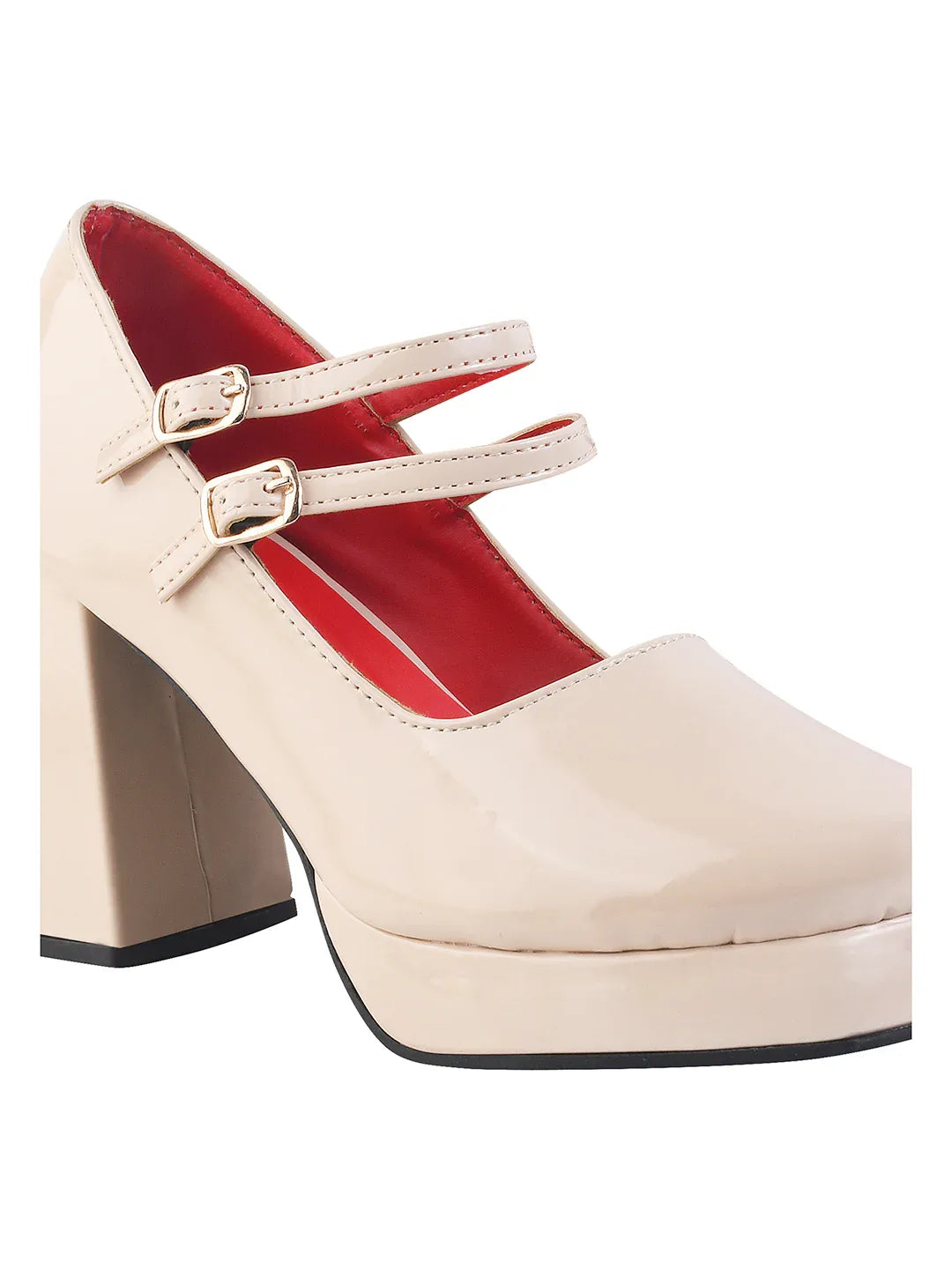 Patent Finish Double Strap Block Heel Pumps