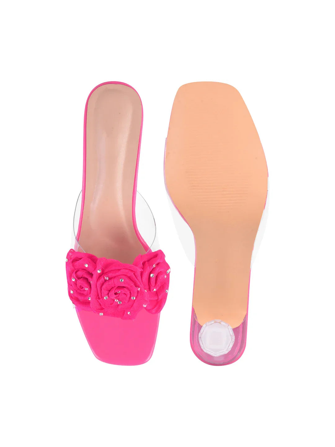 Floral Rose Transparent Heel Mules