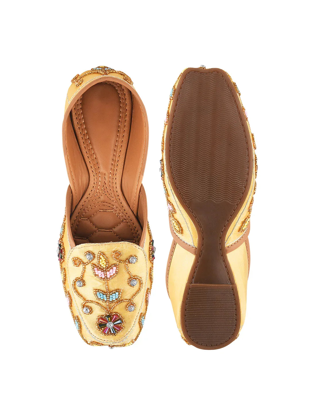 Handcrafted Zari & Stone Ethnic Wedge Juttis