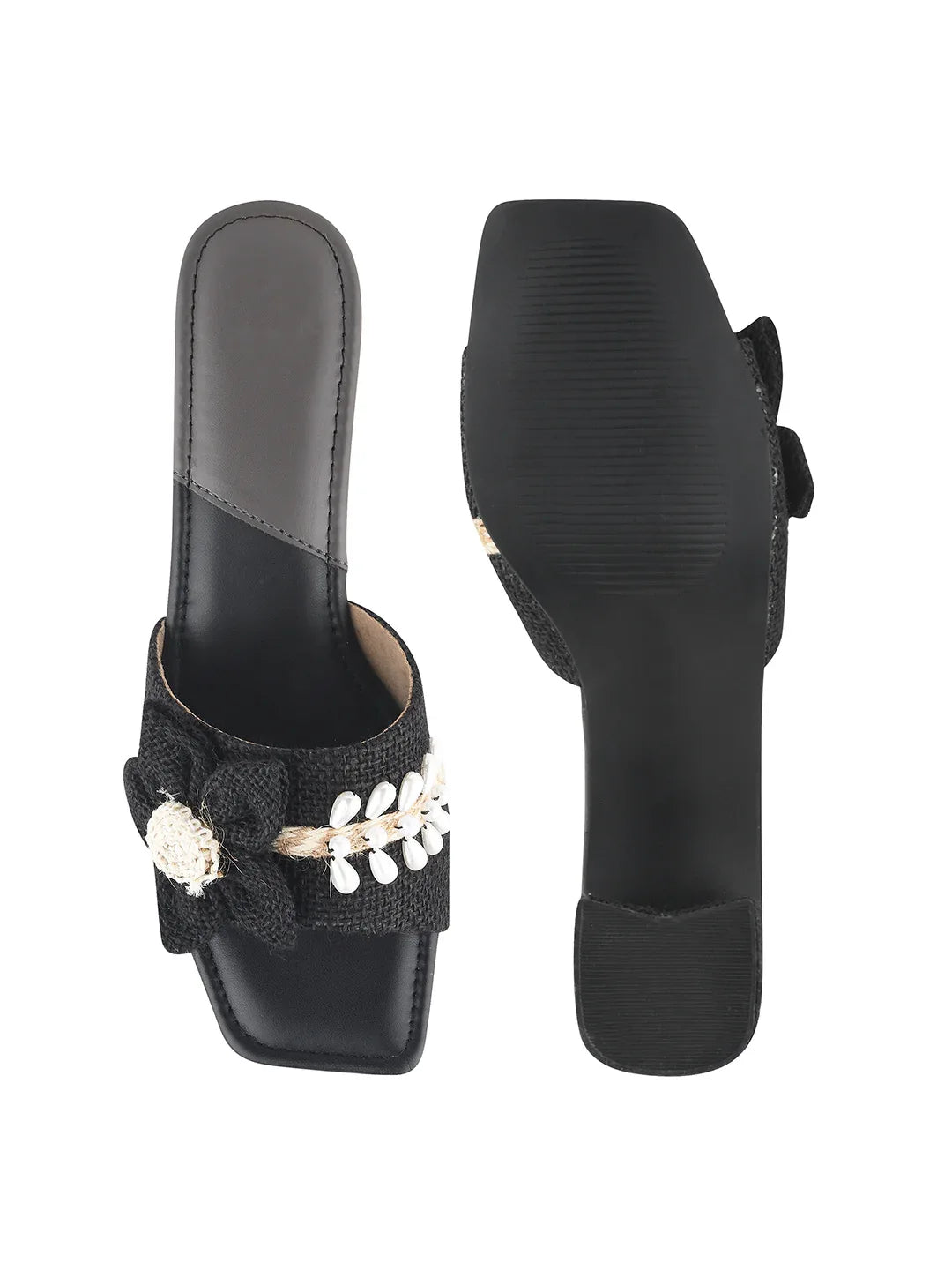 Floral Knot Fabric Block Heels