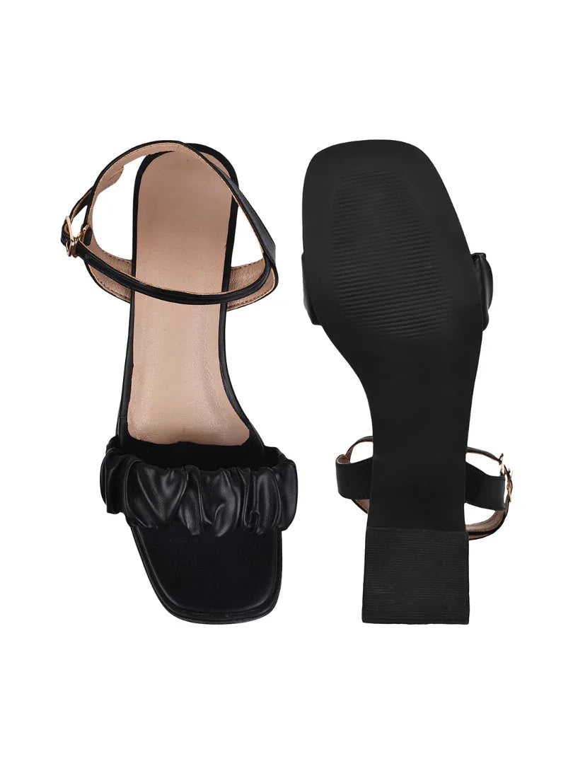 Chic Ruched Block Heel Sandals