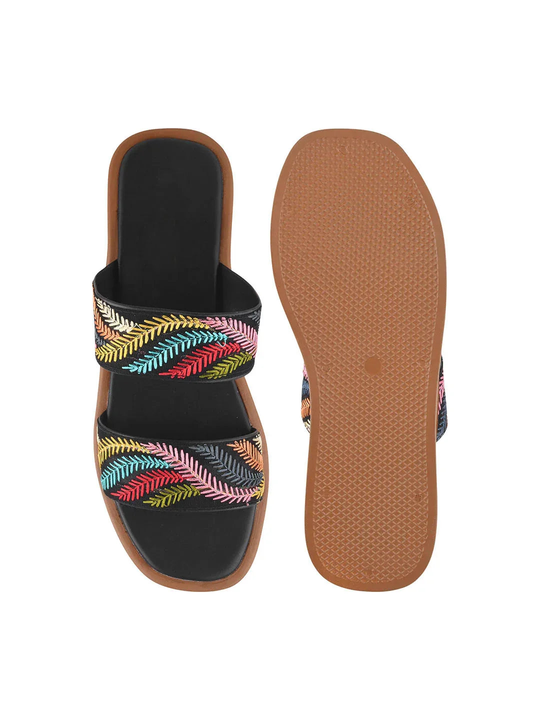 Ethnic Leaf Embroidery Flat Slides