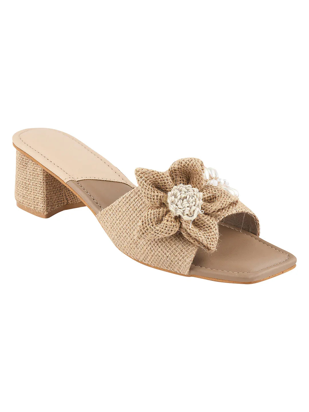 Floral Knot Fabric Block Heels