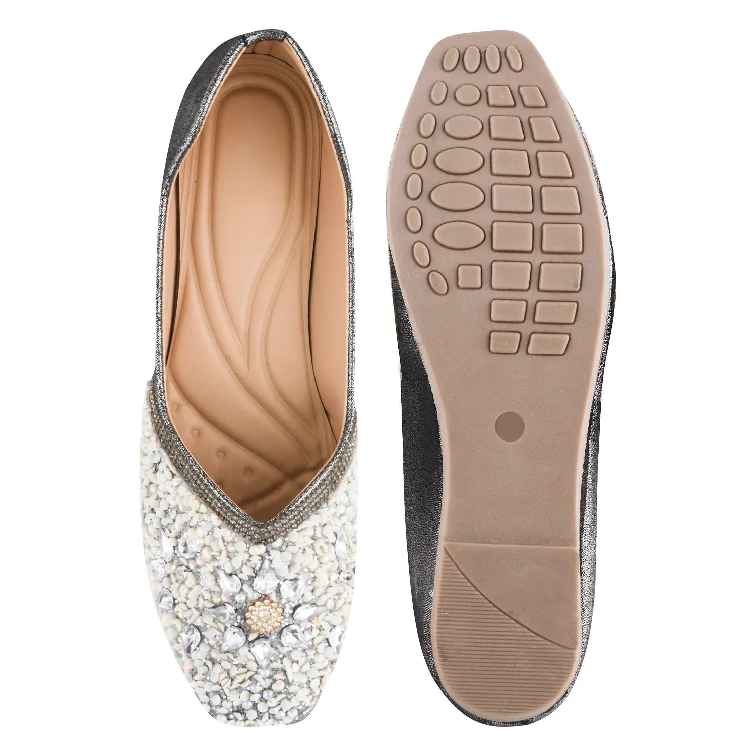 TRYME Floral Motfi Festive Stone Beaded Juttis For Women & Girl