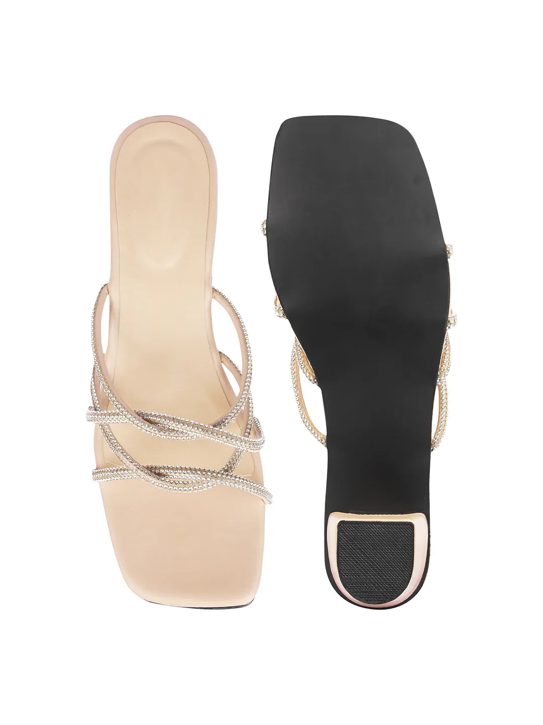 Elegant Rhinestone Strap Mid Heels