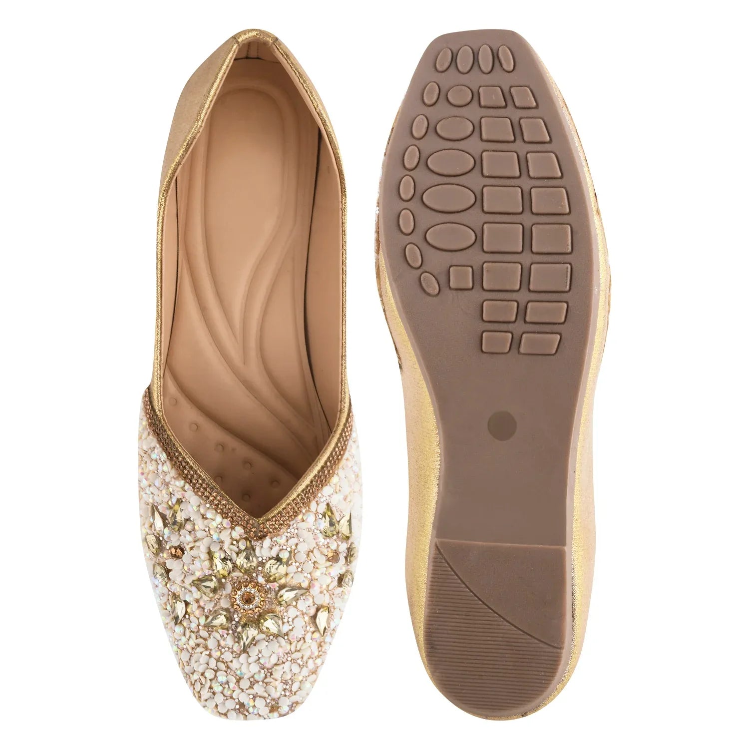 TRYME Floral Motfi Festive Stone Beaded Juttis For Women & Girl