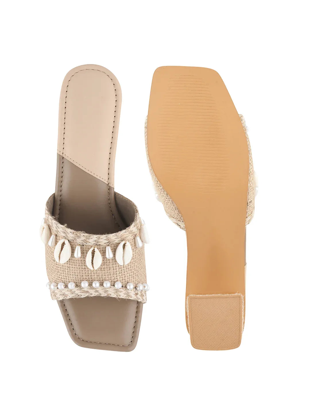 Ethnic Shell Detail Block Heels