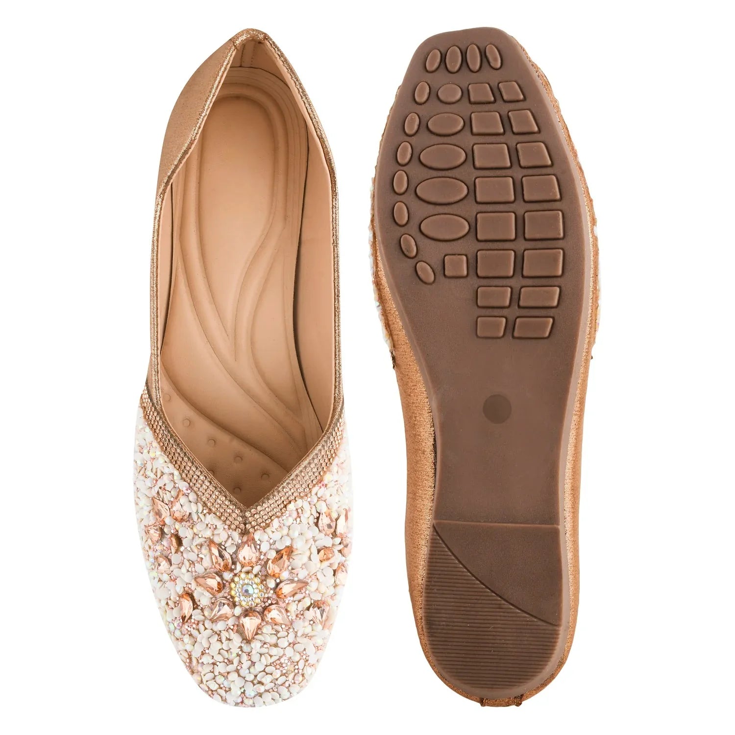 TRYME Floral Motfi Festive Stone Beaded Juttis For Women & Girl