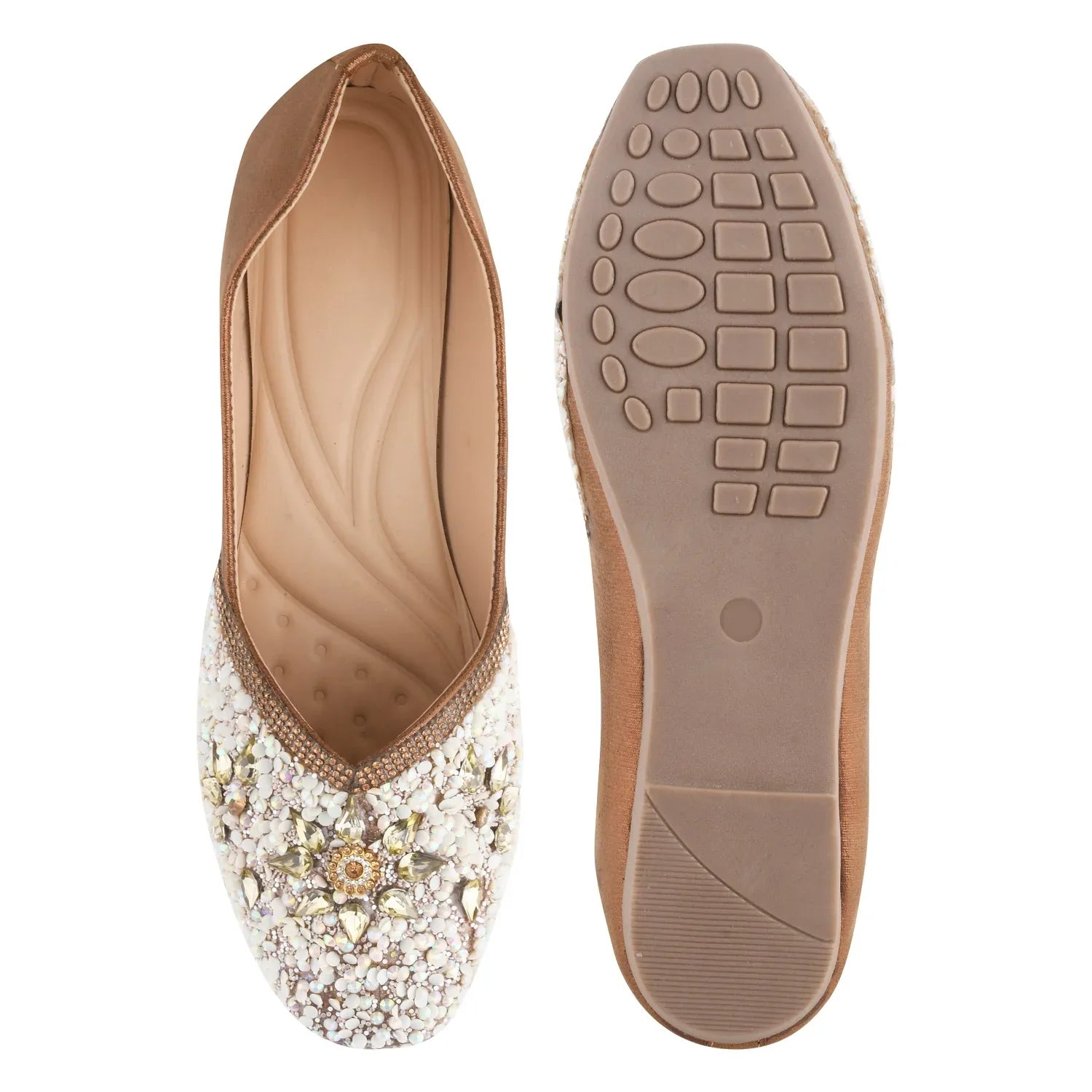 TRYME Floral Motfi Festive Stone Beaded Juttis For Women & Girl