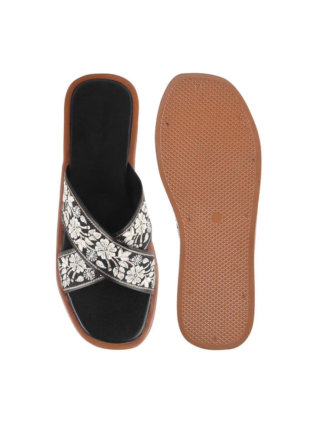 Elegant Embroidered Flat Slides