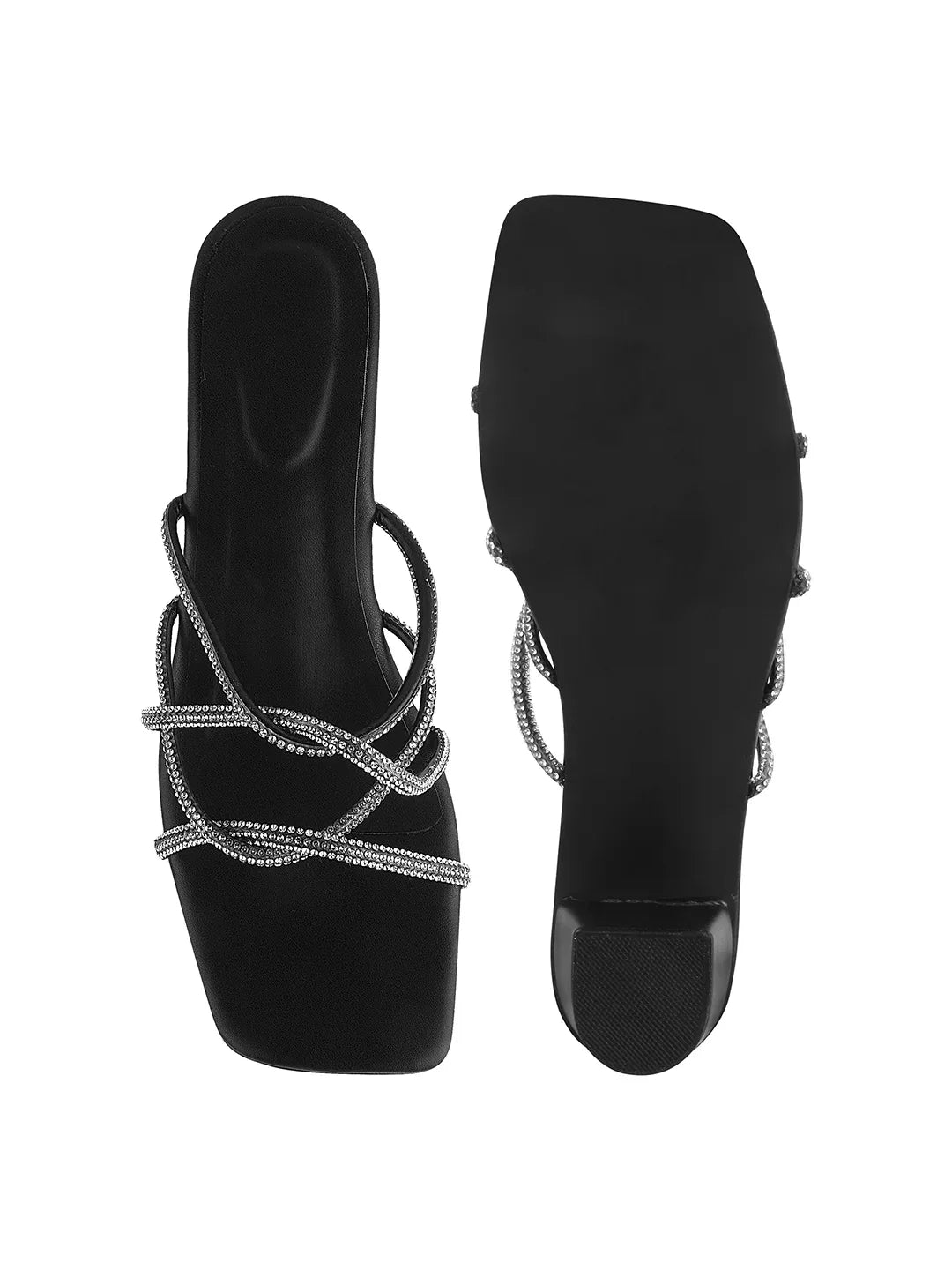 Elegant Rhinestone Strap Mid Heels