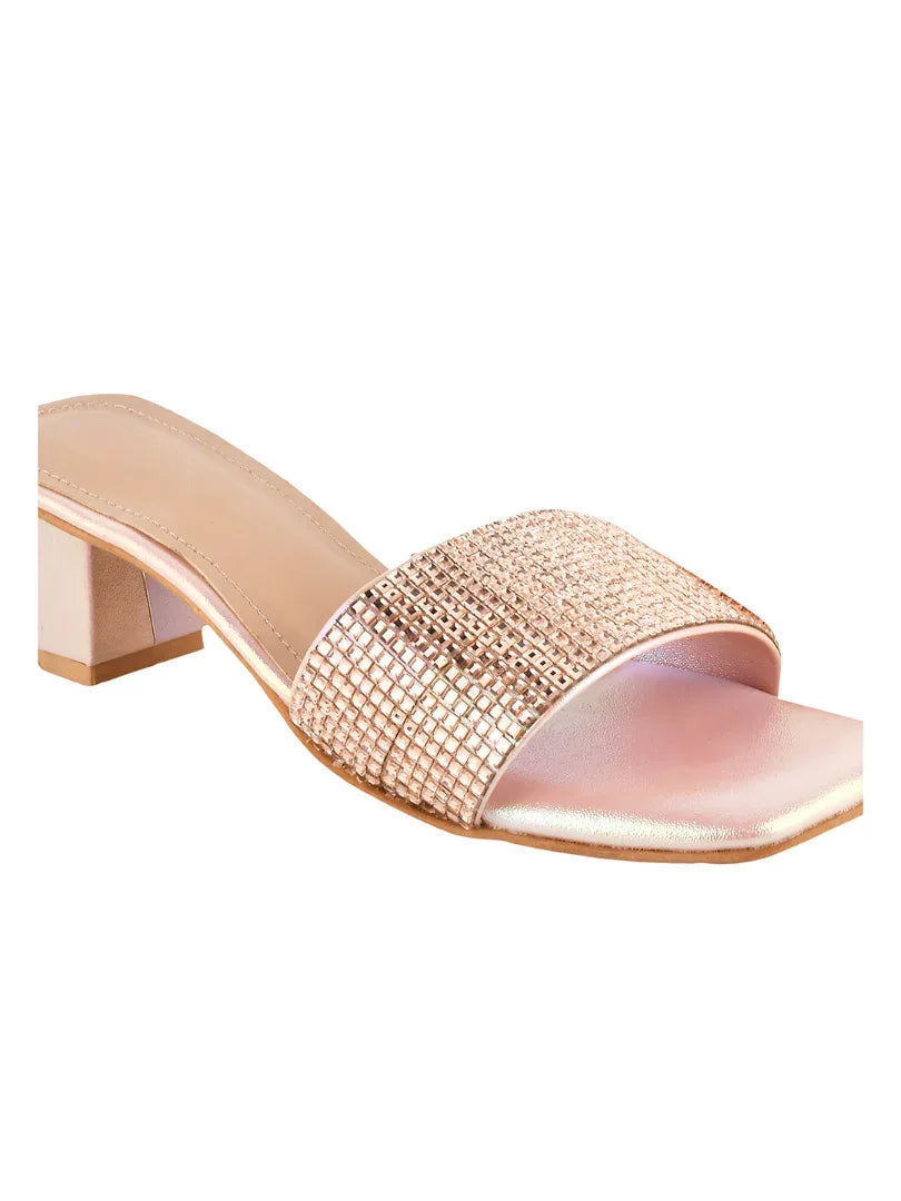 Crystal Grid Block Heel Slides