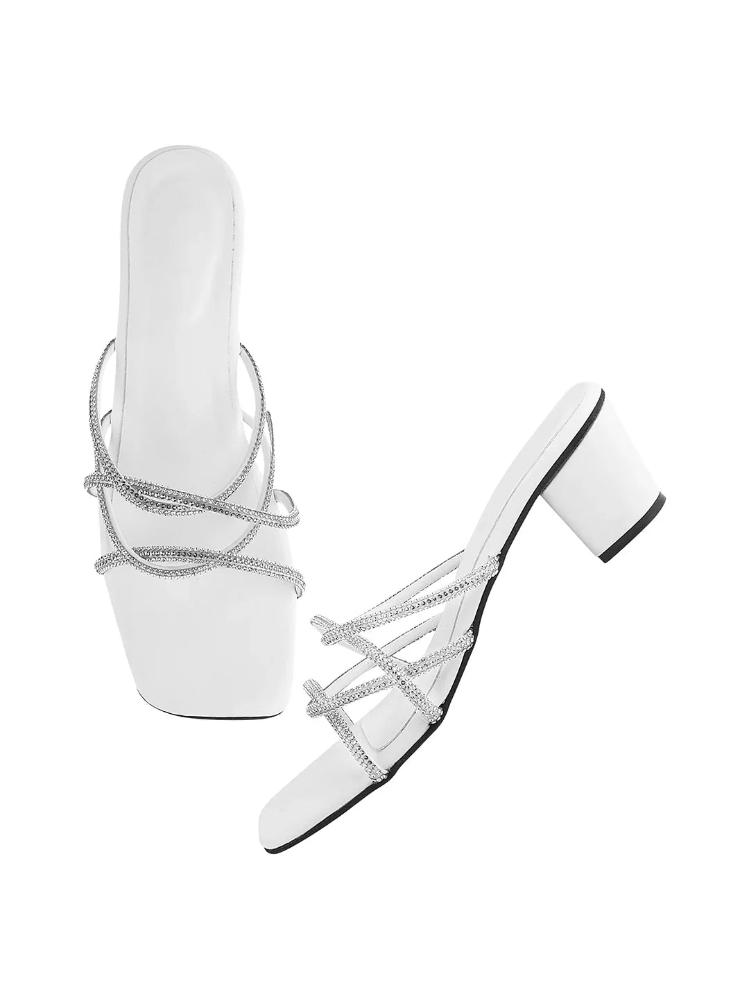 Elegant Rhinestone Strap Mid Heels