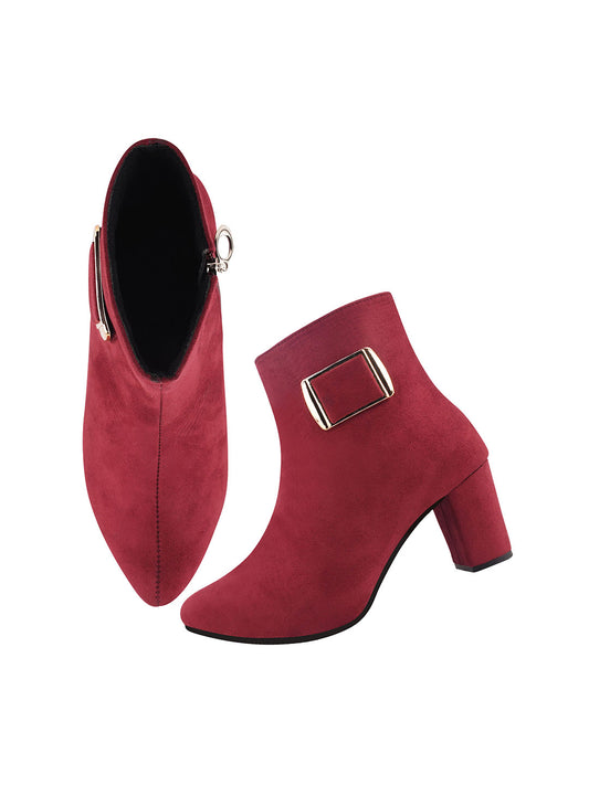 Women’s Ankle-Length Boots with Buckle Detail and Block Heel