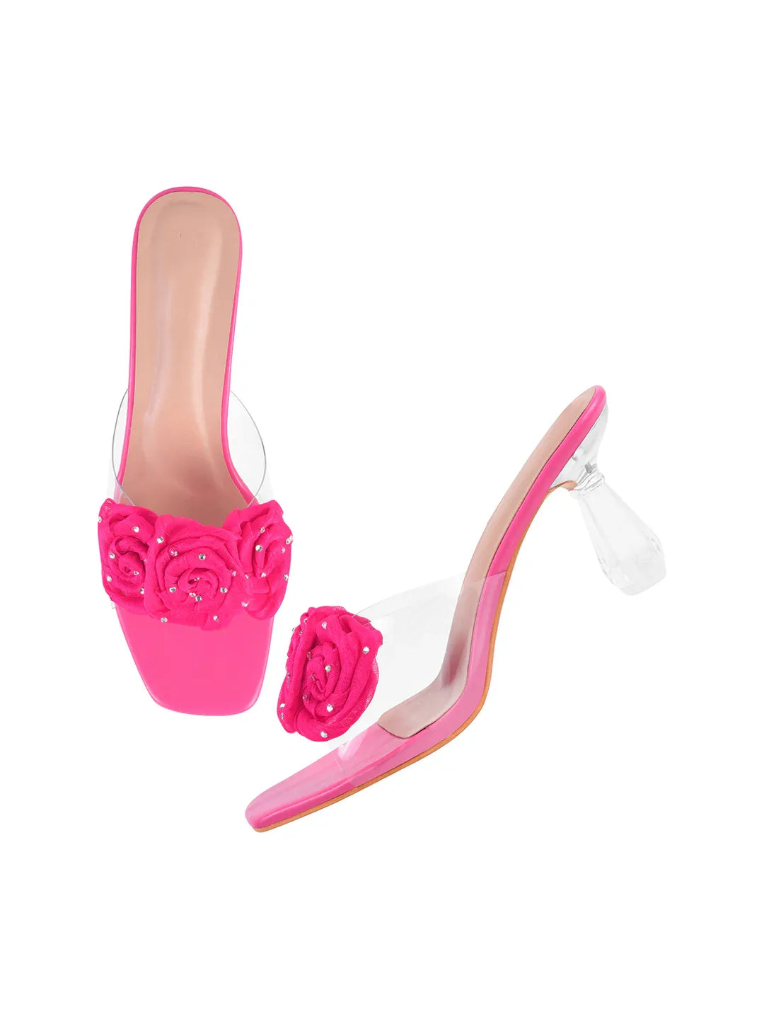 Floral Rose Transparent Heel Mules