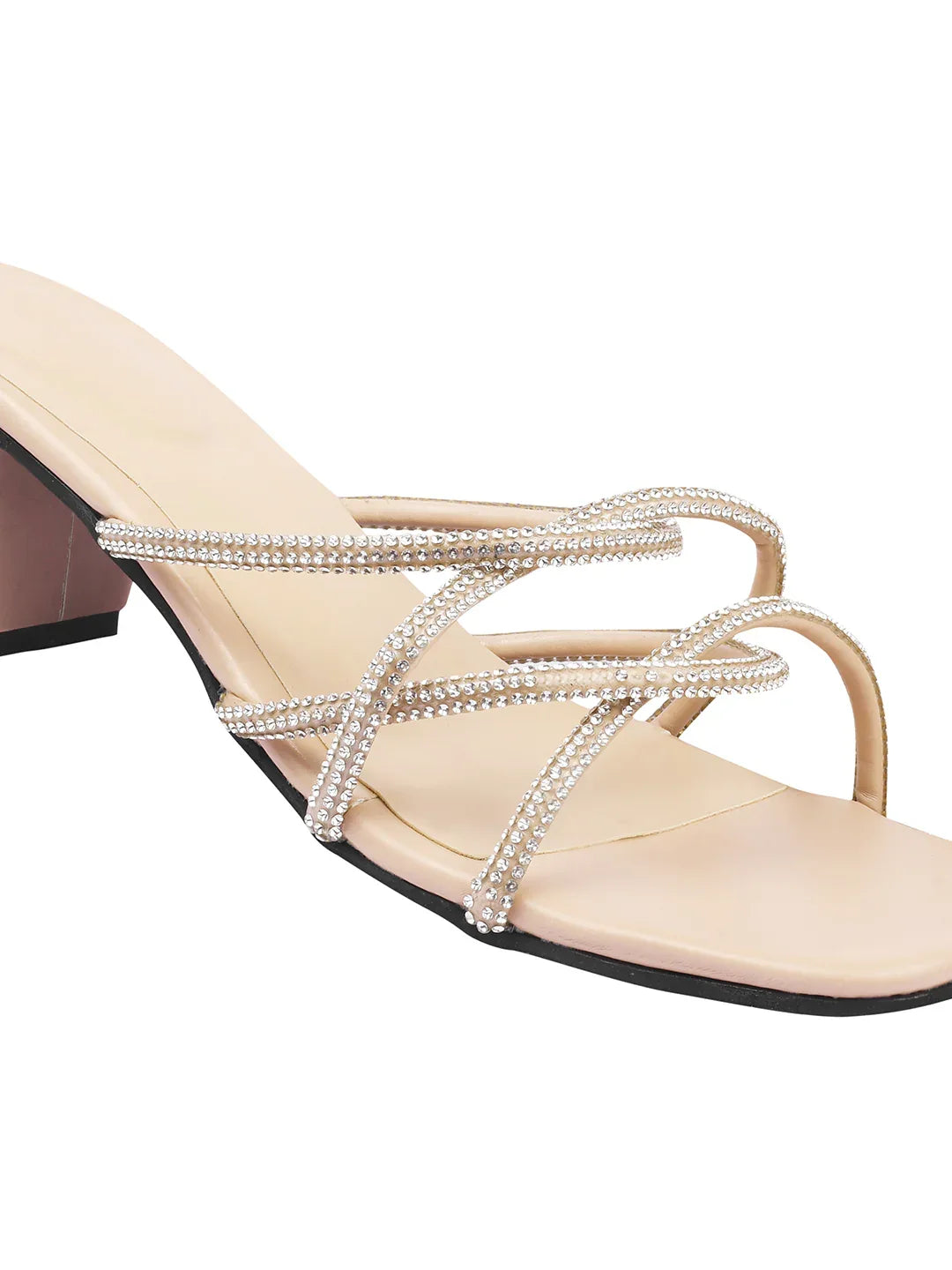 Elegant Rhinestone Strap Mid Heels