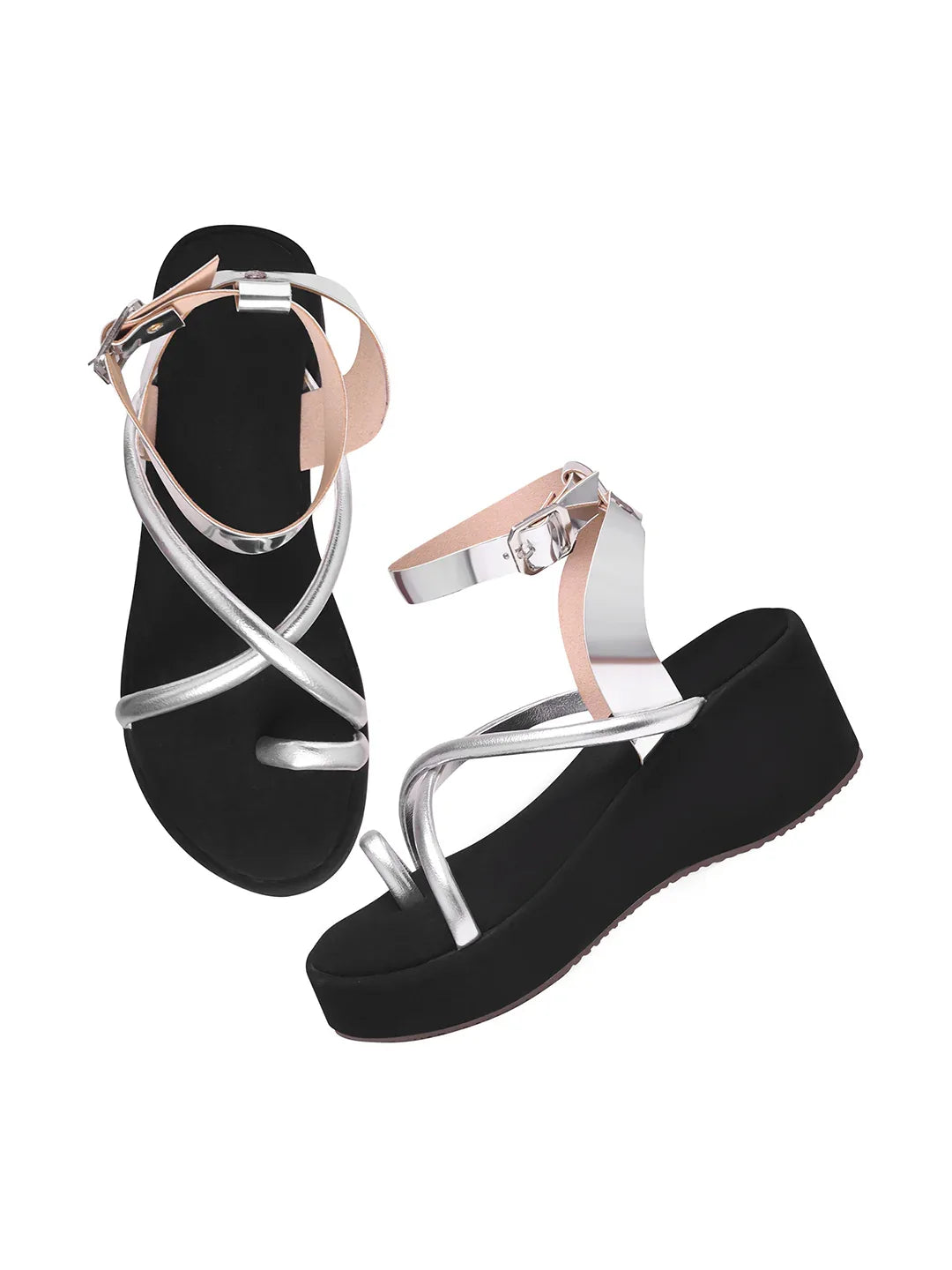 Metallic Toe-Loop Platform Sandals