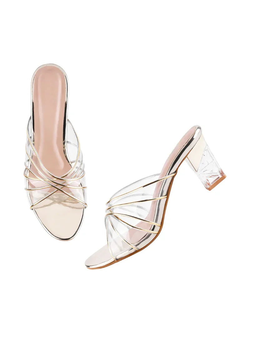 Luxe Clear Strap Block Heel Sandals
