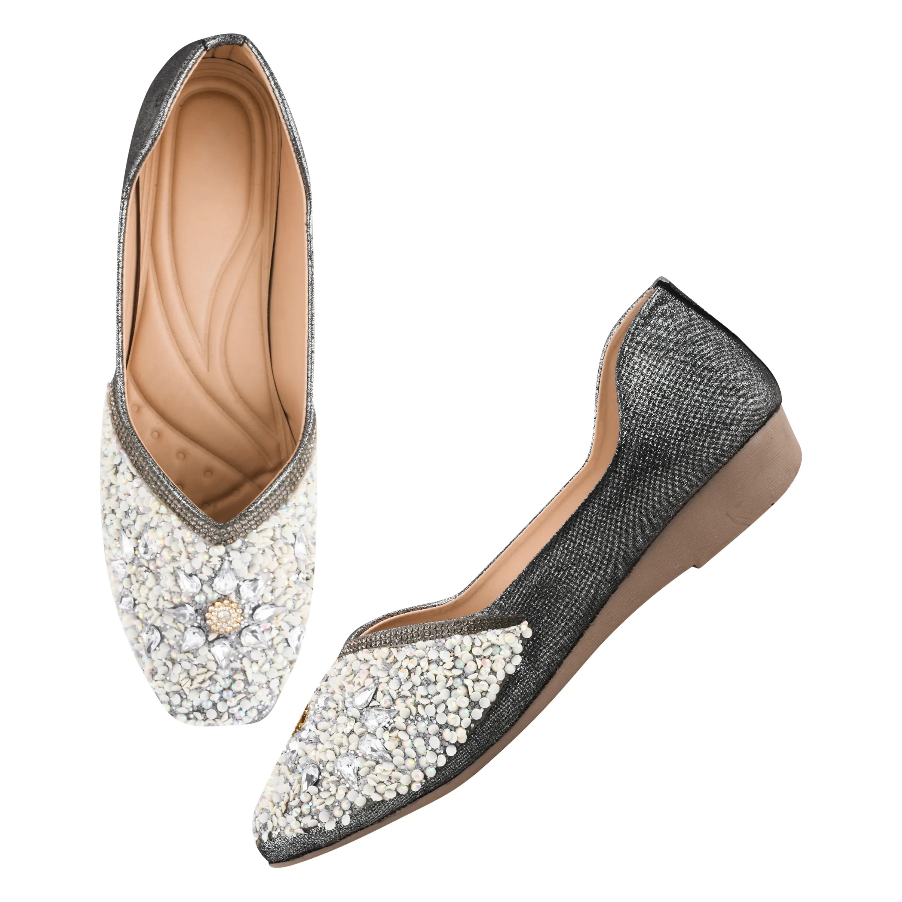TRYME Floral Motfi Festive Stone Beaded Juttis For Women & Girl