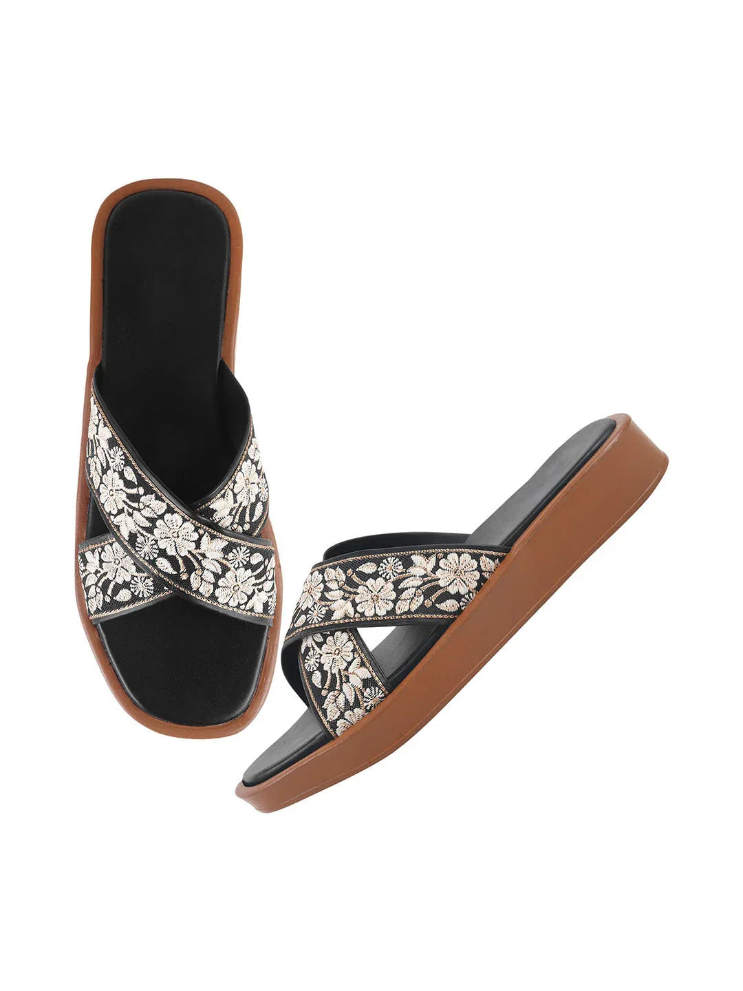 Elegant Embroidered Flat Slides