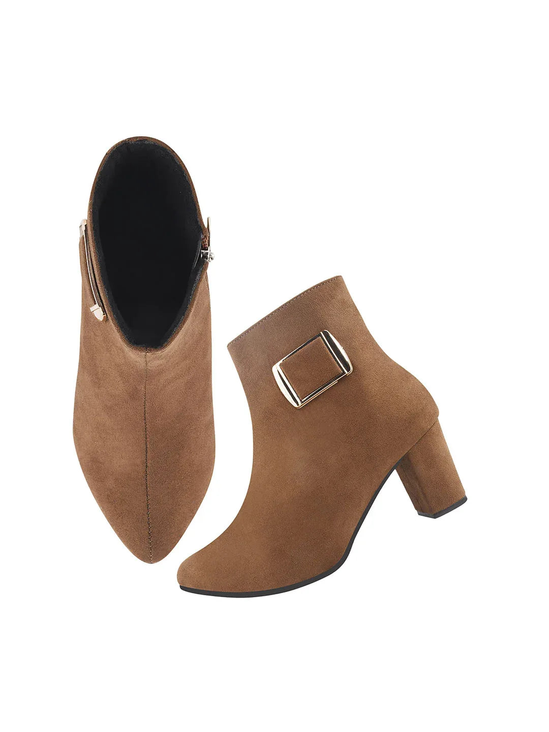 Women’s Ankle-Length Boots with Buckle Detail and Block Heel
