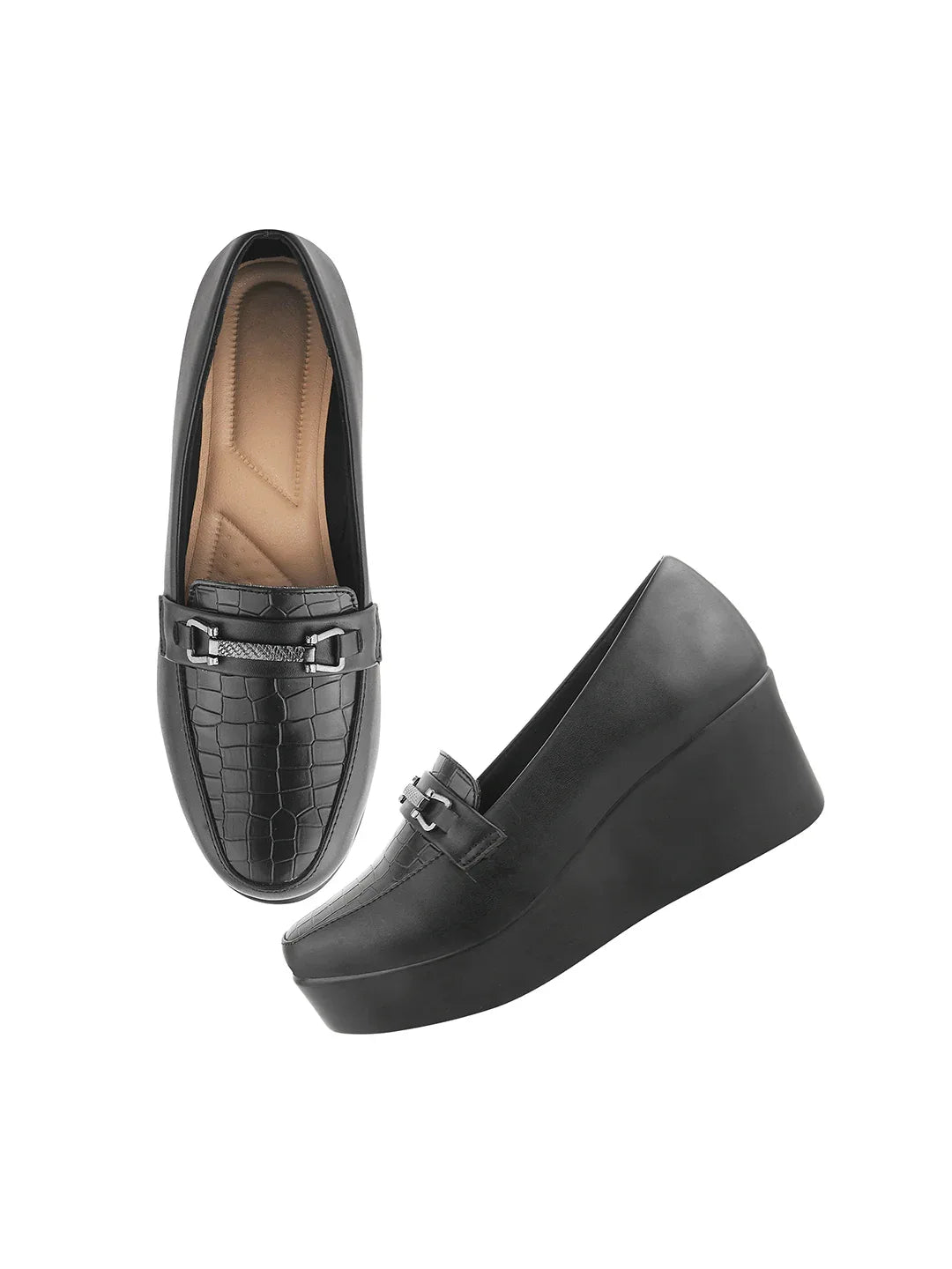 Classic Croc-Textured Office Wear Wedge Loafers