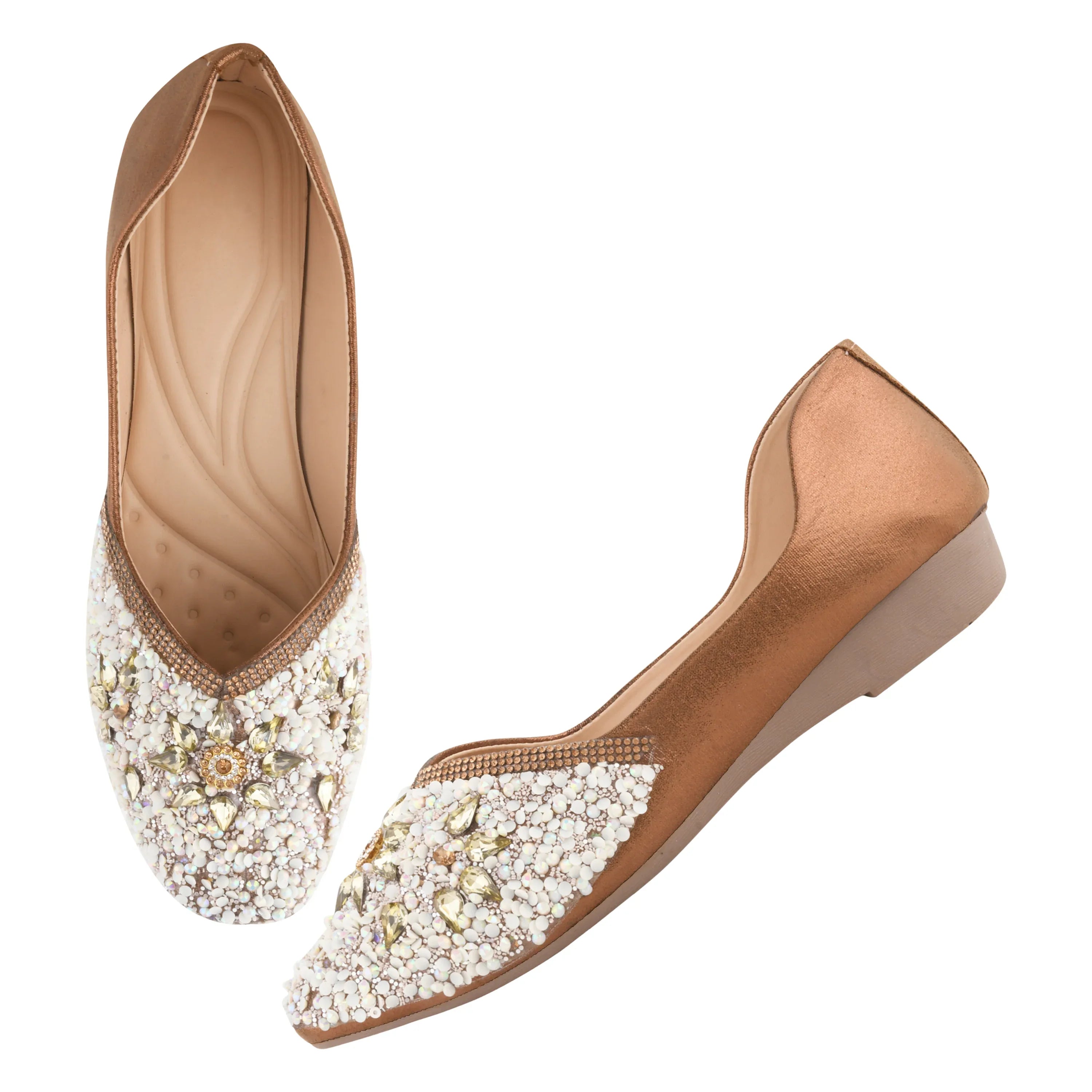 TRYME Floral Motfi Festive Stone Beaded Juttis For Women & Girl