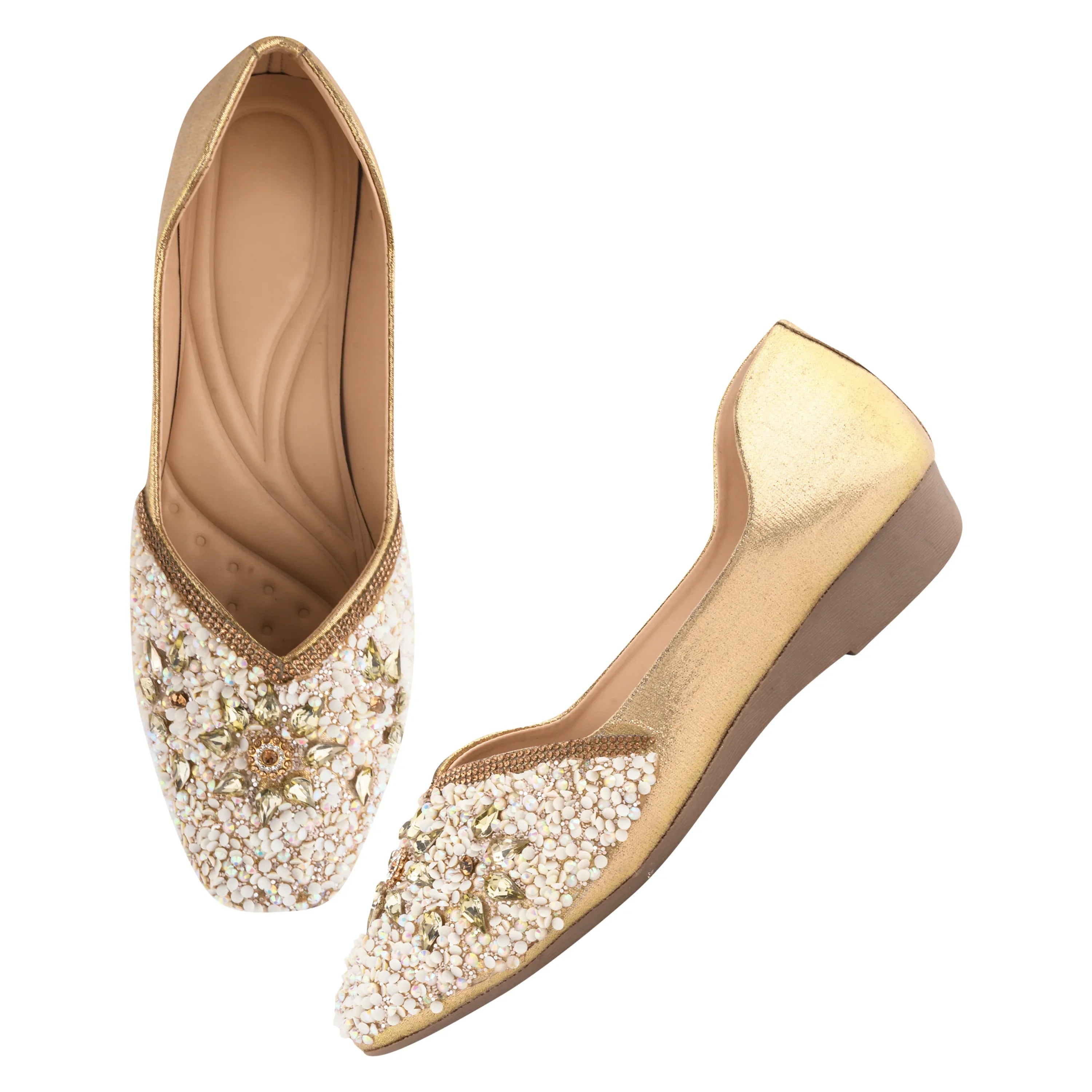 TRYME Floral Motfi Festive Stone Beaded Juttis For Women & Girl