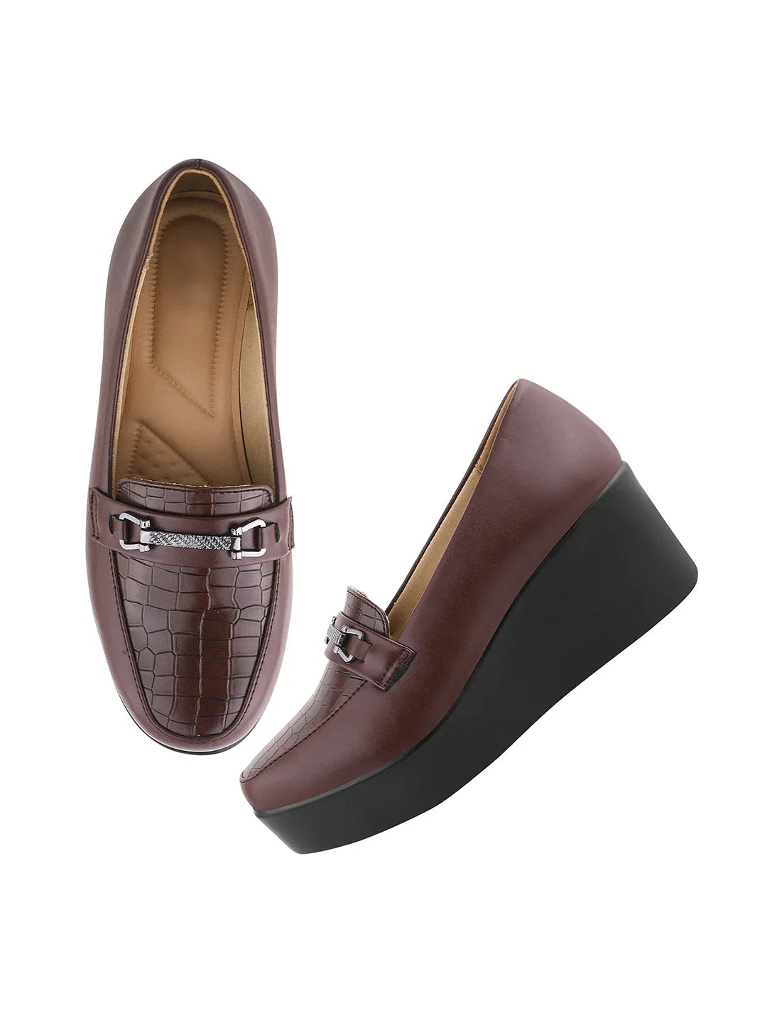Classic Croc-Textured Office Wear Wedge Loafers