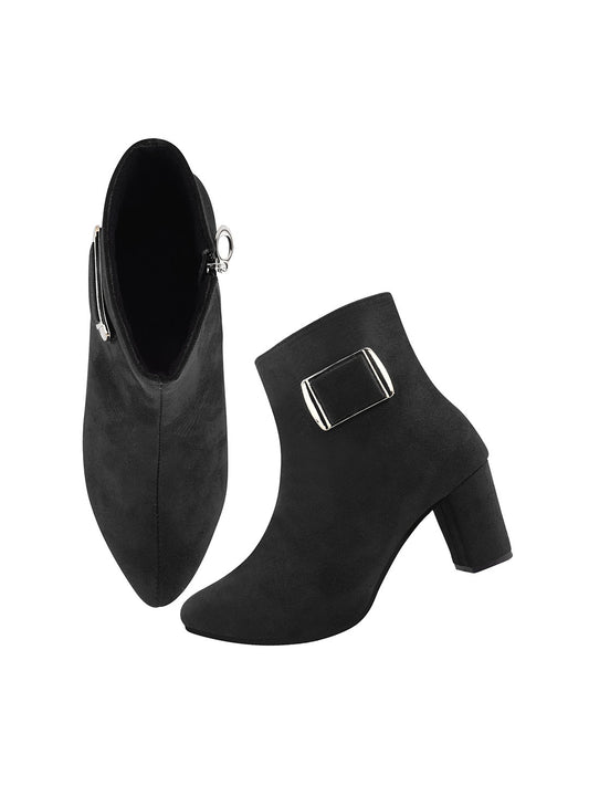 Women’s Ankle-Length Boots with Buckle Detail and Block Heel