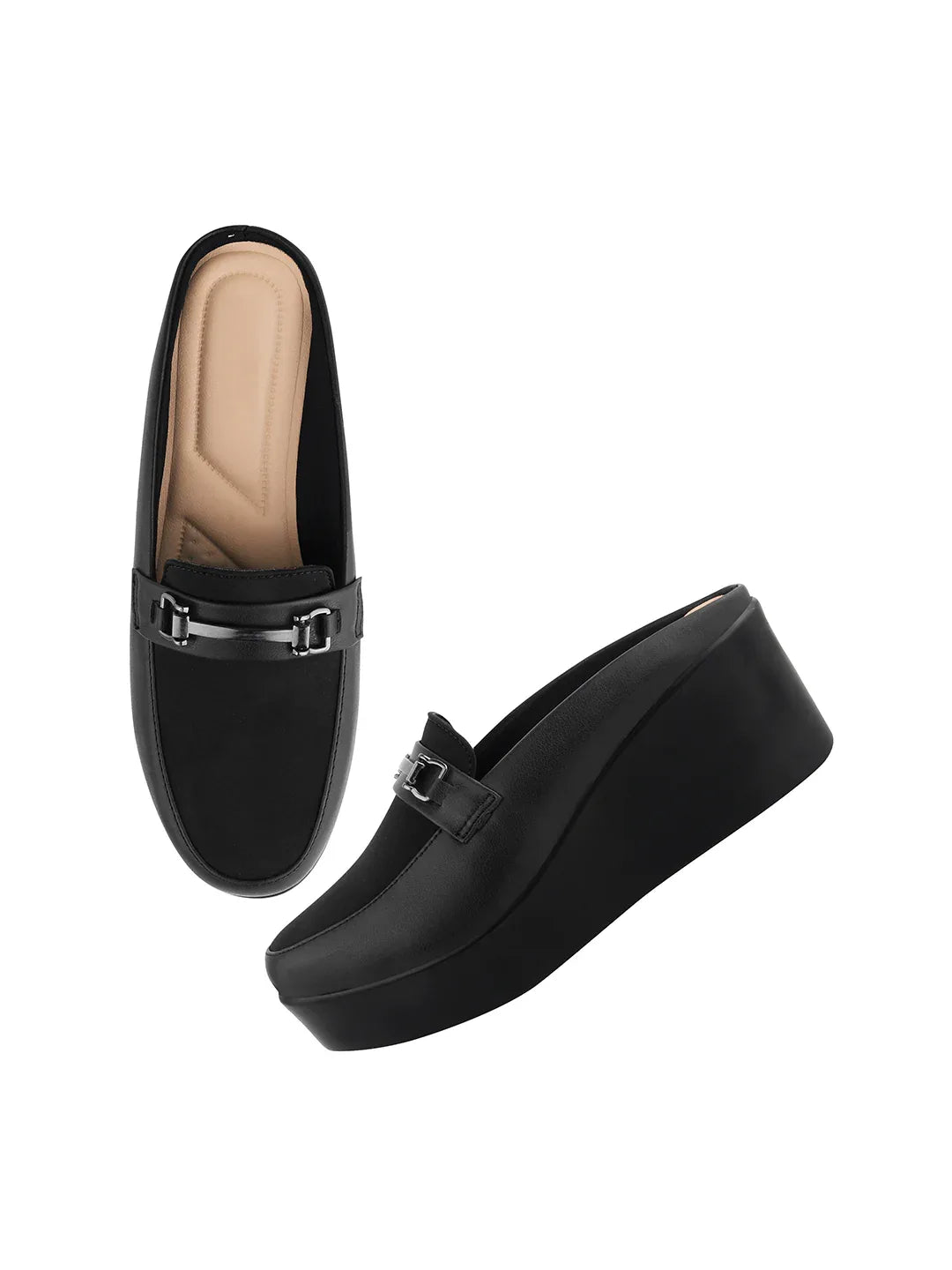 Minimal Buckle Wedge Loafers