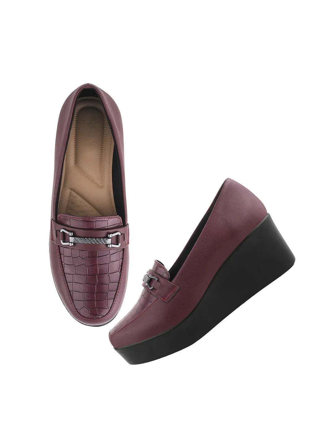 Classic Croc-Textured Office Wear Wedge Loafers