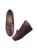 Classic Croc-Textured Office Wear Wedge Loafers
