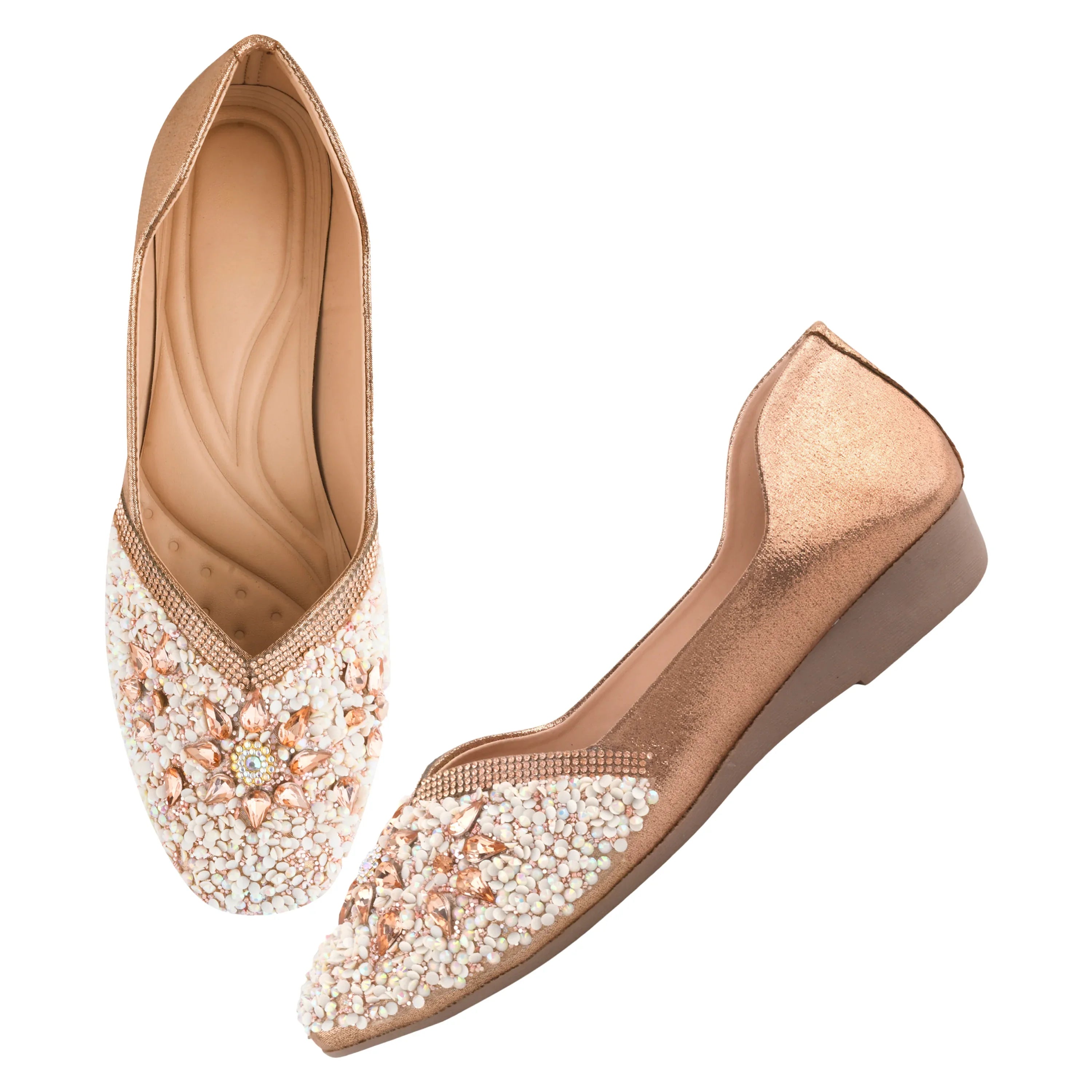 TRYME Floral Motfi Festive Stone Beaded Juttis For Women & Girl