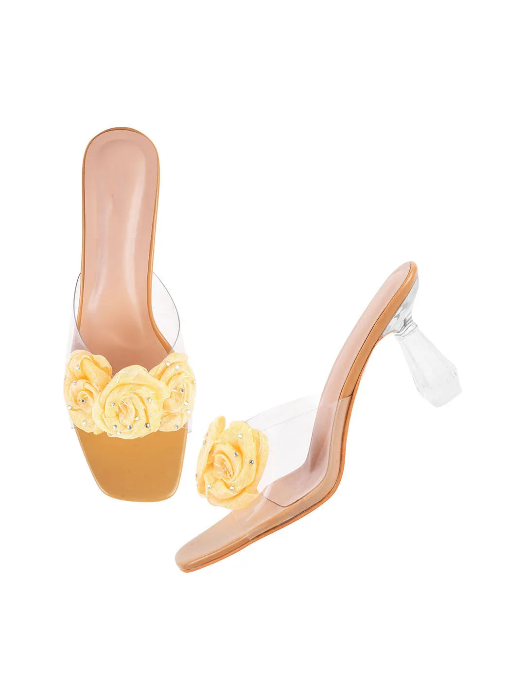 Floral Rose Transparent Heel Mules