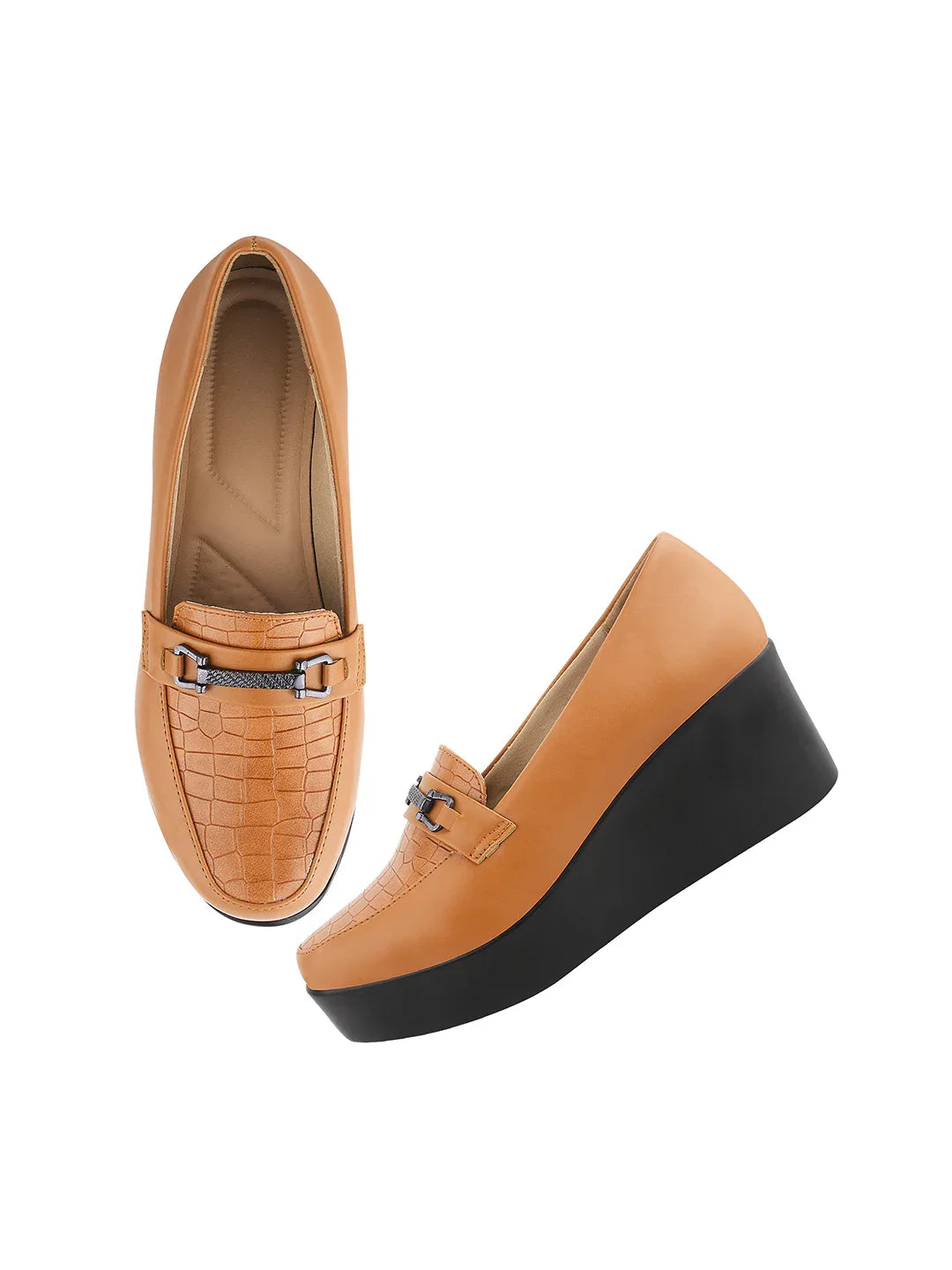 Classic Croc-Textured Office Wear Wedge Loafers