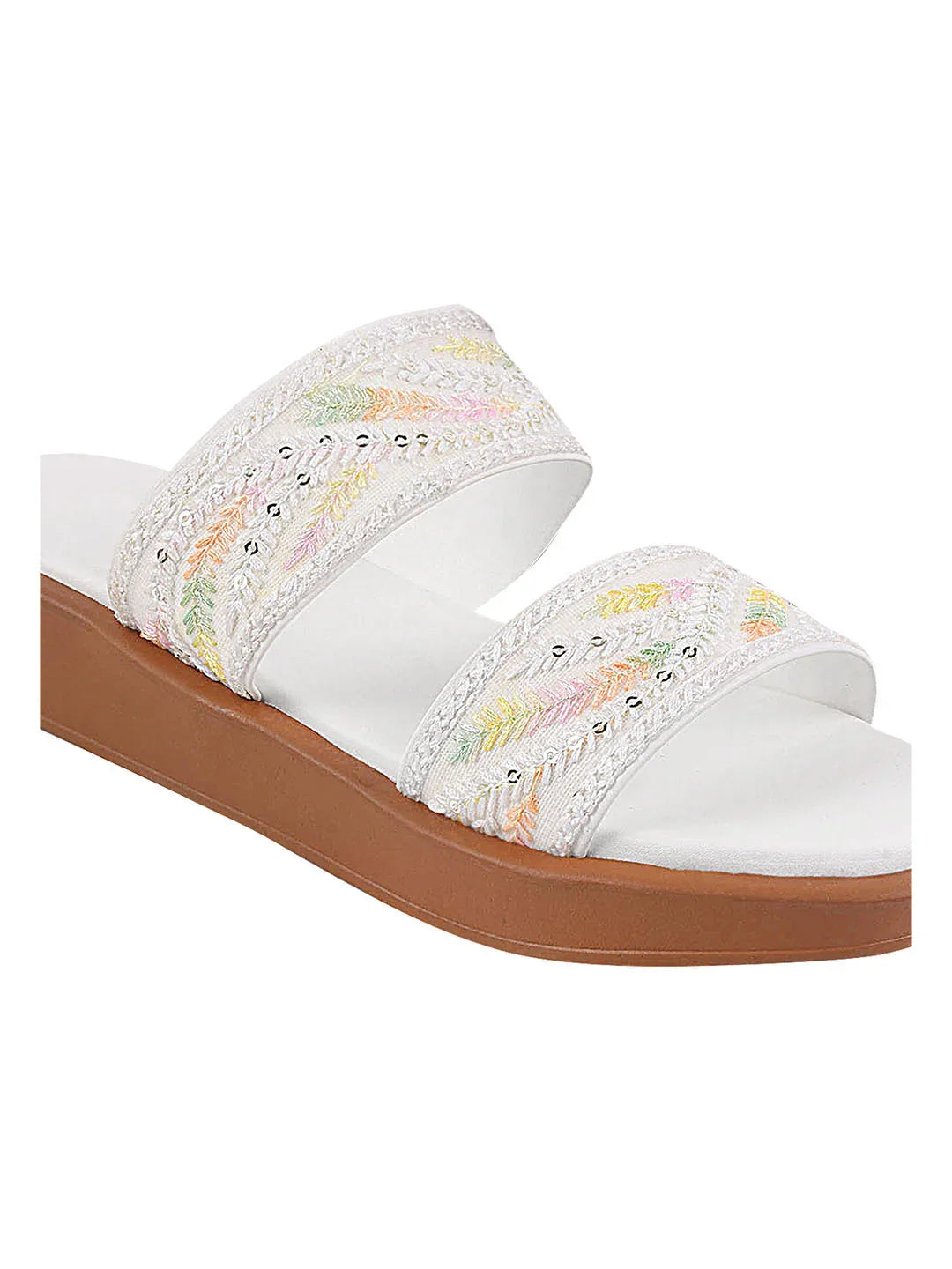 Ethnic Leaf Embroidery Flat Slides