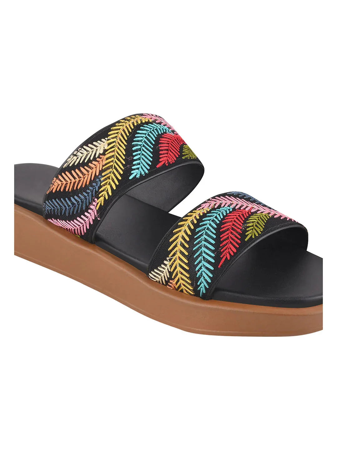 Ethnic Leaf Embroidery Flat Slides