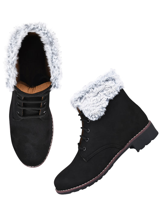 Cold Guard Lace-Up Fur Ankle Boots
