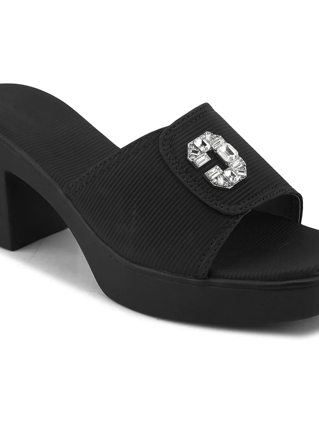 Elegant Open Toe Heeled Sandals with Crystal Accent